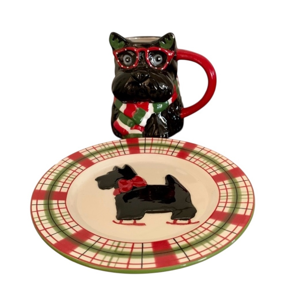 Scottish Terrier Christmas Plate and Mug Scottie Dog XMAS Holidays
